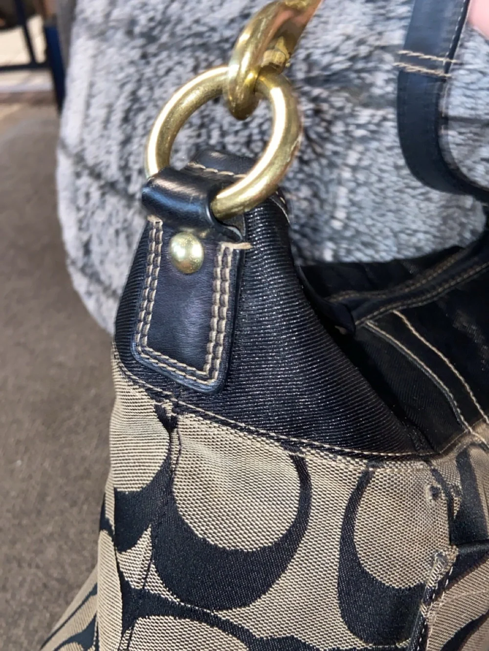 Coach Signature Canvas and Leather Shoulder Bag in Black/Tan